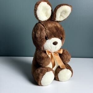 Vintage Cuddle Wit Plush Bunny Brown‎ Bow Stuffed Animal Toy Easter 80s T70